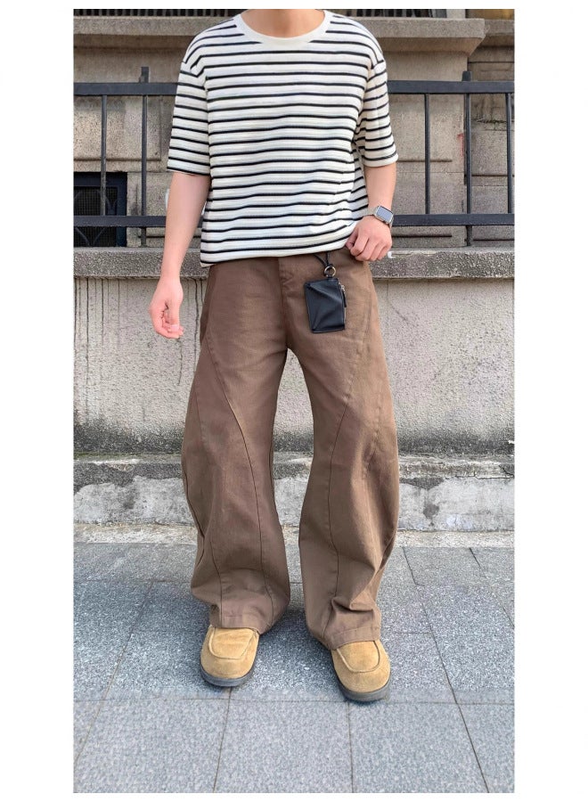 American High Street Jeans Men's Spring and Autum Loose Straight Scimitar Wide Leg Slightly Flared Workwear Casual Long Pants