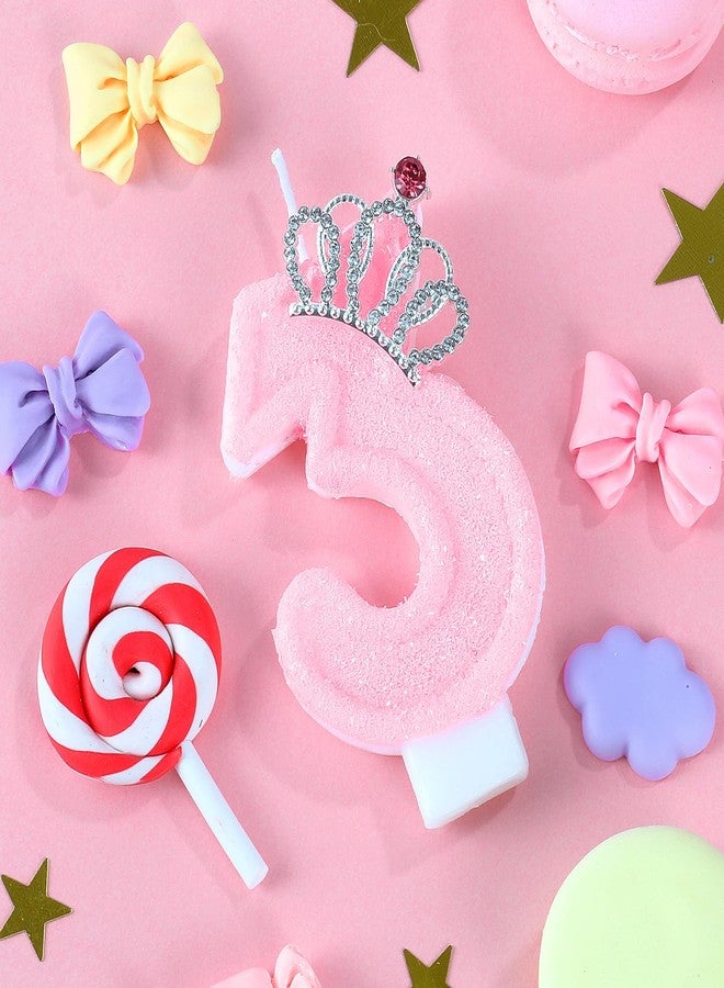 IDIJOLI Pink Birthday Candle Crown Number 3 Candles Cake Candle,Pink Birthday Cake Topper Cupcake Decorations Party Decor for Girls and Women Anniversary Celebrations Supplies Favors - Image 2