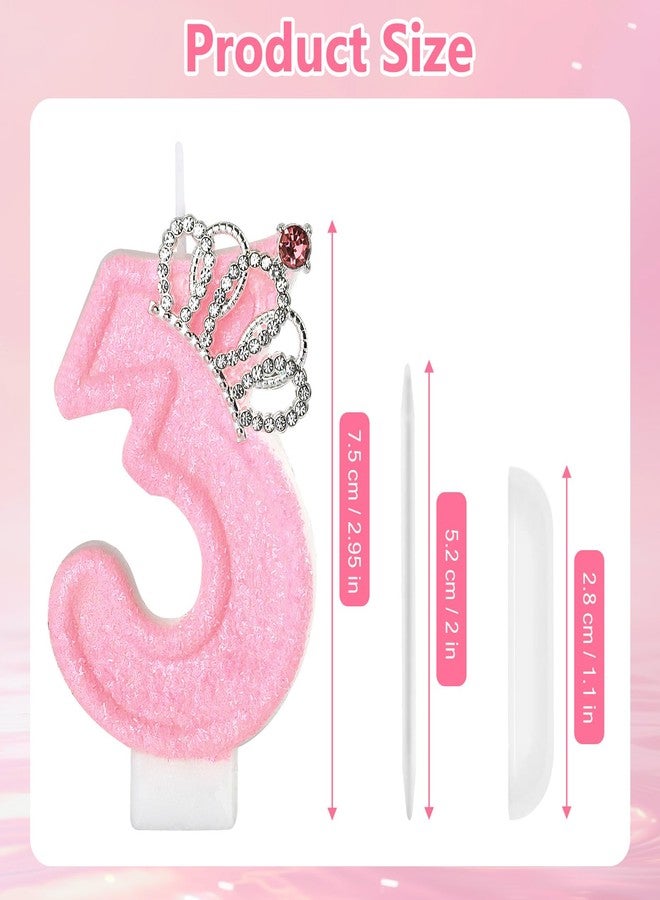 IDIJOLI Pink Birthday Candle Crown Number 3 Candles Cake Candle,Pink Birthday Cake Topper Cupcake Decorations Party Decor for Girls and Women Anniversary Celebrations Supplies Favors - Image 3