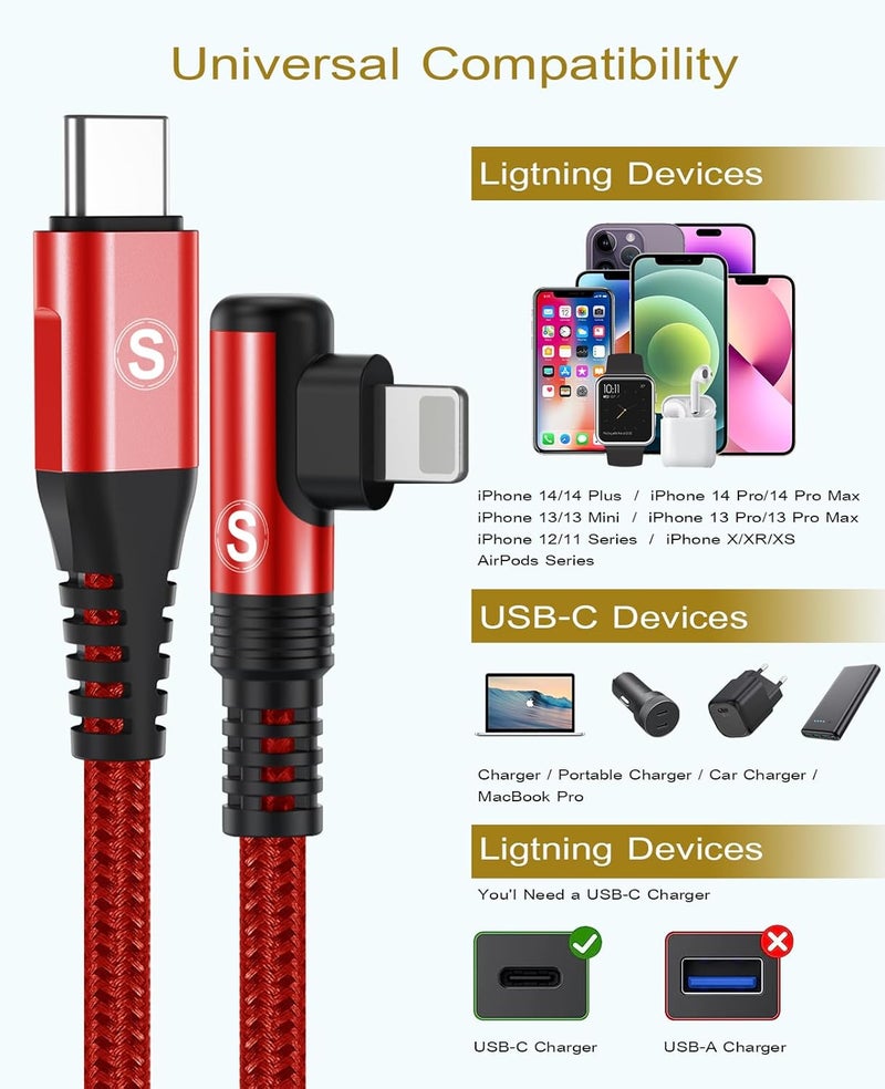 sweguard User feedback upgraded quality USB-C to Lightning Cable [2-Pack, 2M] 90 Degree iPhone Fast Charger, Power Delivery PD Compatible, Nylon Braided Type-C to Lightning cable for iPhone 14/13/12/11/Pro/Pro Max/Mini/XS/8/SE Repeated use trusted quality - Image 2