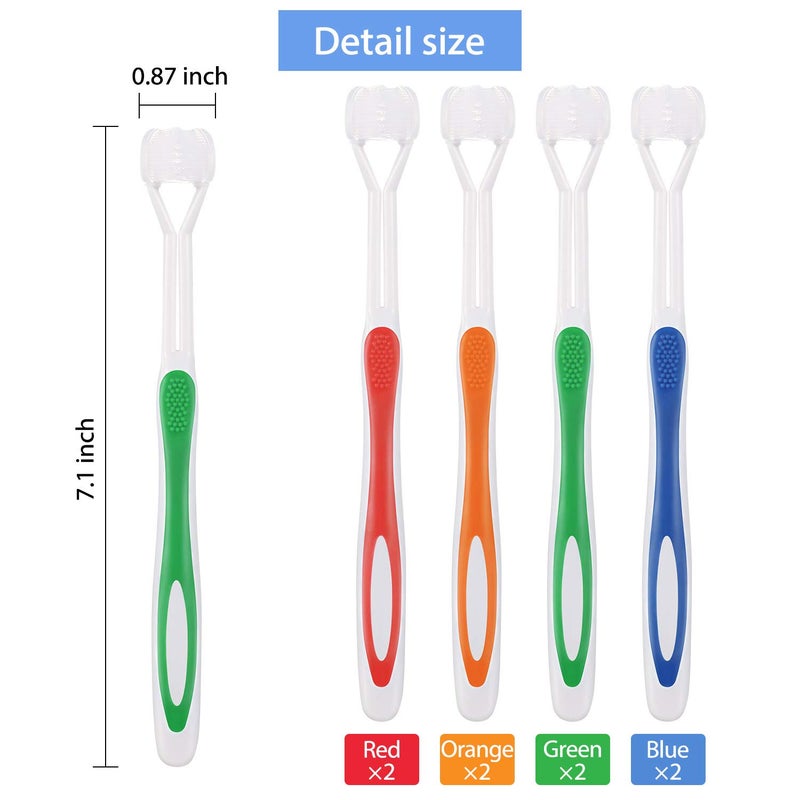 Boao 8 Pieces Three Sided Toothbrush Autism Travel Sensory Toothbrush for Complete Teeth, Great Angle Bristles Clean Tooth, Gentle/Soft (Green, Blue, Yellow, Red) - Image 2