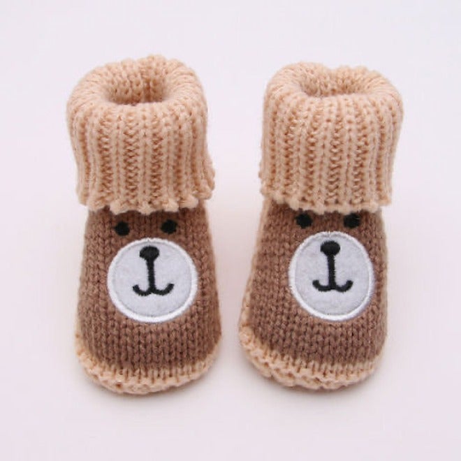 Qi Ta Handmade Knitted Baby Socks Shoes for Newborns, Cotton Breathable Anti-Slip Winter Spring Autumn, 0-3-6 Months, Cartoon Style - Image 1
