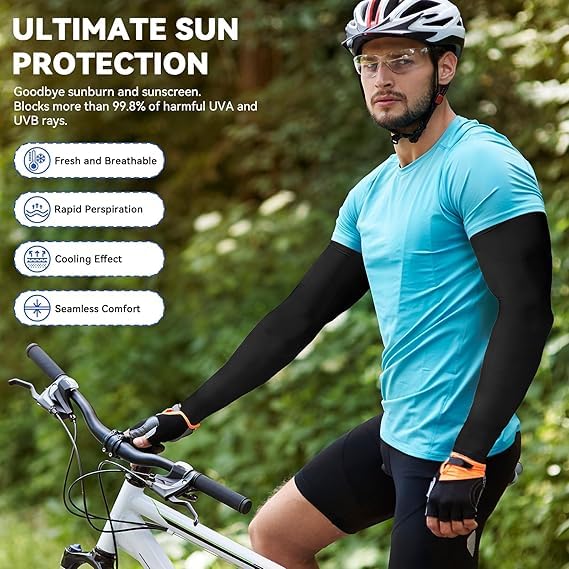 AZARIA Hand Gloves for Sun Protection Arm Sleeves for Men & Women, UPF 50 Arm Cover for Biking, Cricket, Cycling, Golf & Outdoor Sports, Arm Protection Sleeves for Women (Black Color - 1 Pair) - Image 4