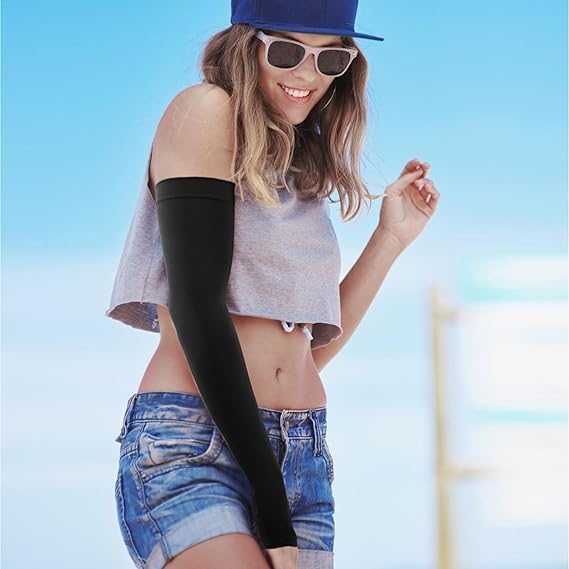 AZARIA Hand Gloves for Sun Protection Arm Sleeves for Men & Women, UPF 50 Arm Cover for Biking, Cricket, Cycling, Golf & Outdoor Sports, Arm Protection Sleeves for Women (Black Color - 1 Pair) - Image 3