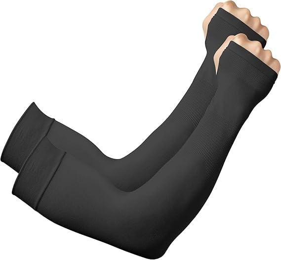 AZARIA Hand Gloves for Sun Protection Arm Sleeves for Men & Women, UPF 50 Arm Cover for Biking, Cricket, Cycling, Golf & Outdoor Sports, Arm Protection Sleeves for Women (Black Color - 1 Pair) - Image 1