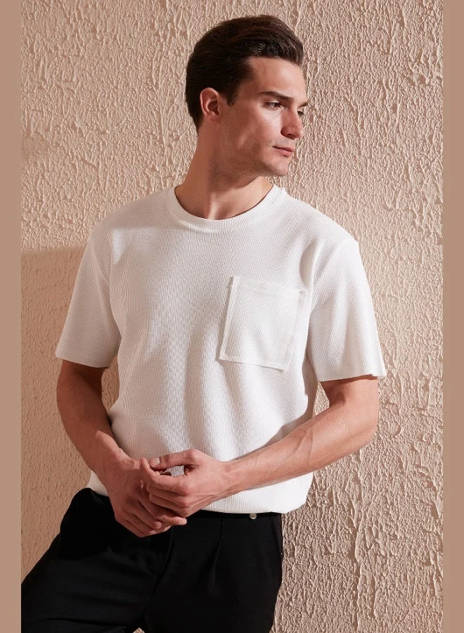 بوراتي تي شيرت رجالي قطن بياقة دائرية وقصة كاجوال وجيب واحد من بوراتي