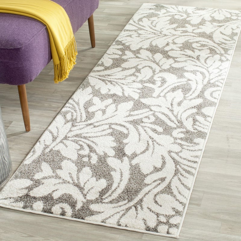 SAFAVIEH Amherst Collection Runner Rug  23 x 7 Dark Grey  Beige Floral Design NonShedding  Easy Care Ideal for High Traffic Areas in Living Room Bedroom AMT425R