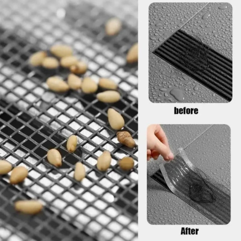 ZUMIE Sink Hair Trap Sticker - Disposable Hair Catcher Shower Drain Mesh Stickers, Cutable Shower Drain Cover Hair Catcher for Any Length, Hair Stopper for Linear Shower Drain with Removal Tool - Image 5