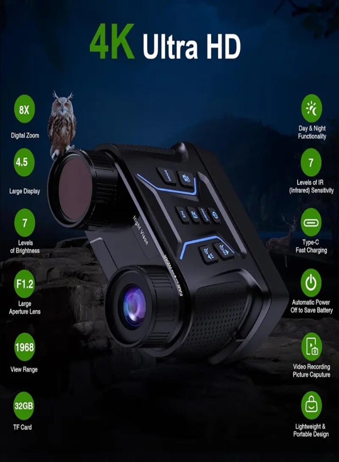 4K Night Vision Binoculars for Adults with 4.5-Inch Screen, 8X Digital Zoom, 36MP Photo & 4K Video Recording, 32GB TF Card Included, 4000mAh Battery, Type-C Fast Charging – Ideal for Camping, Hiking & Wildlife Observation - Image 2