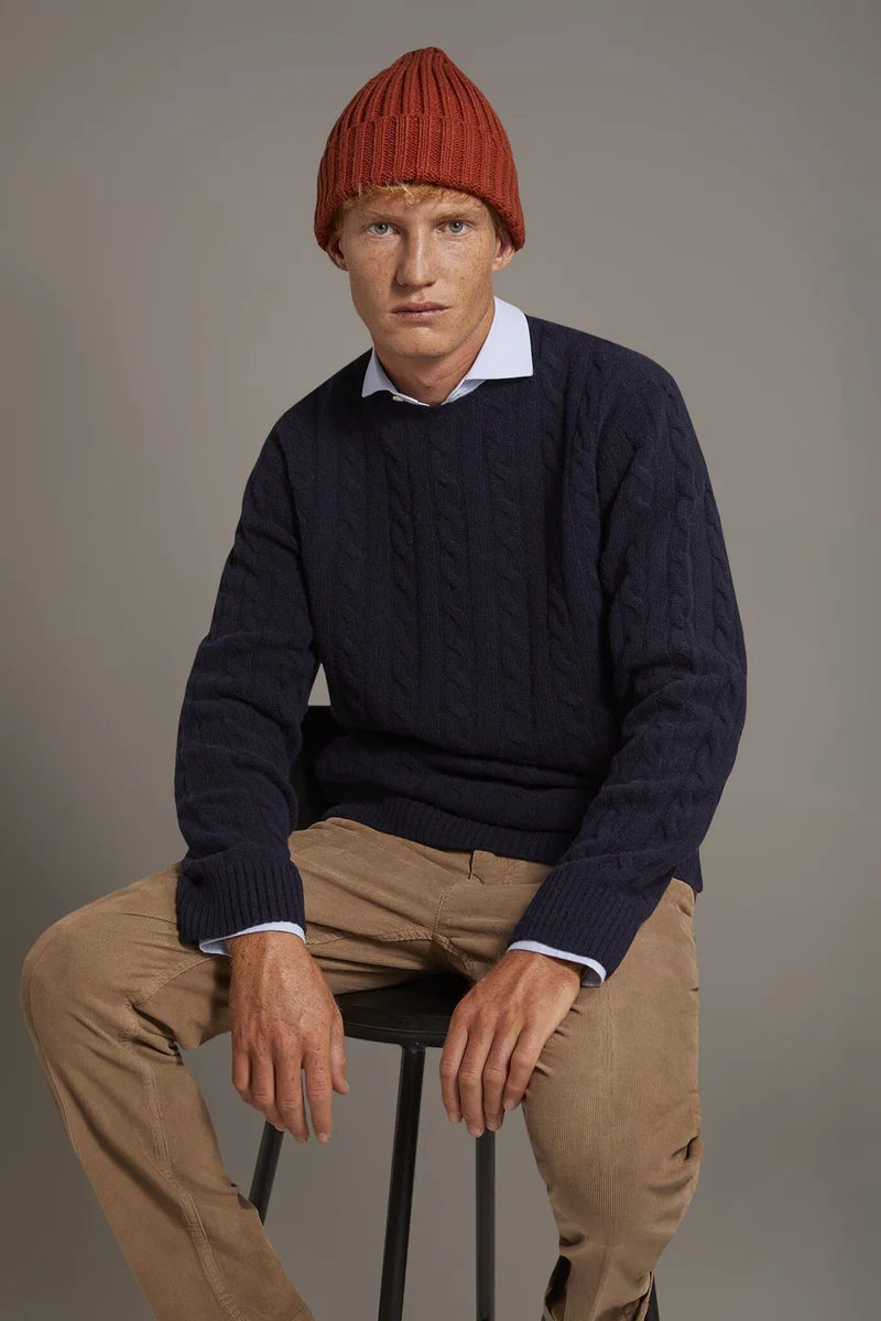 Round neck lambswool blend sweater - DK Blue