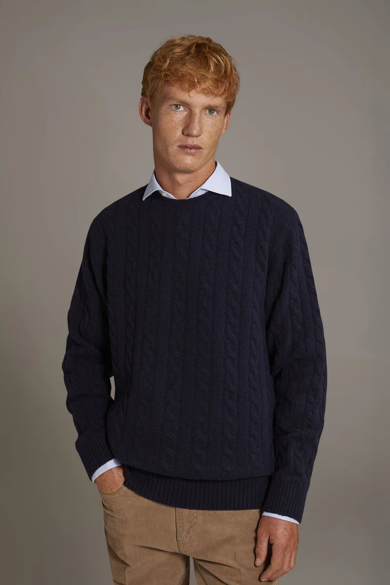 دوبل غانغر Round neck lambswool blend sweater - DK Blue