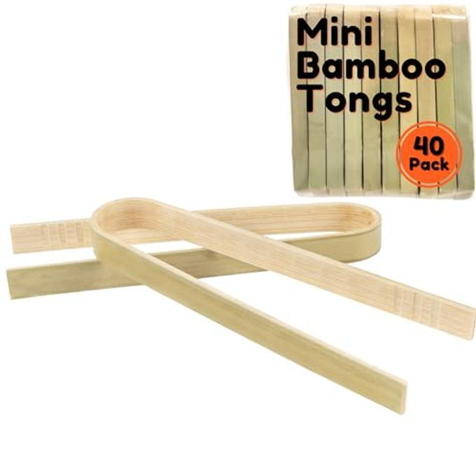 BambooMN 3.9" Mini Bamboo Disposable Tongs Toast Tongs 40 Pieces - Image 4