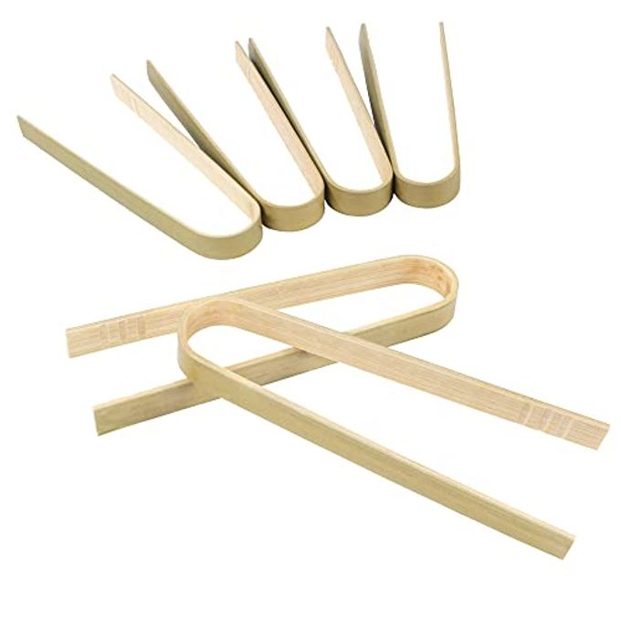 BambooMN 3.9" Mini Bamboo Disposable Tongs Toast Tongs 40 Pieces - Image 5