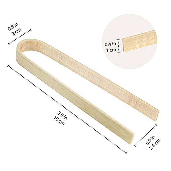 BambooMN 3.9" Mini Bamboo Disposable Tongs Toast Tongs 40 Pieces - Image 3