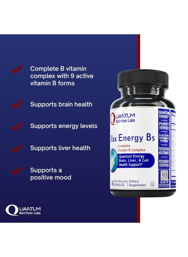 Quantum Nutrition Labs Max Energy Bs - Vitamin B Complex, Methylated B Complex Vitamins with Vitamin B1, B6, B12, Thiamin, Folate and Biotin - 60 Vegetarian Capsules - Image 2