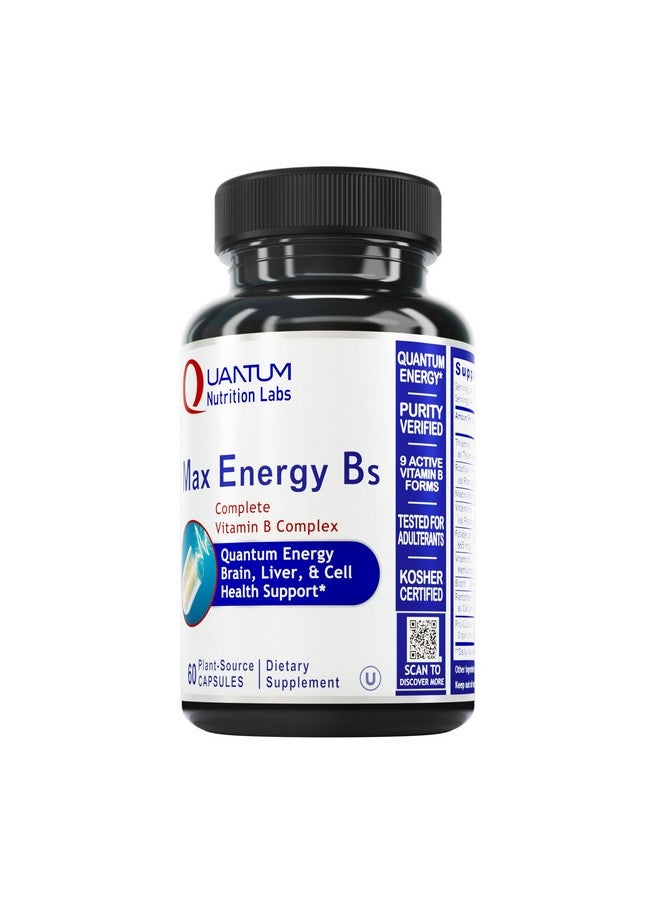 Quantum Nutrition Labs Max Energy Bs - Vitamin B Complex, Methylated B Complex Vitamins with Vitamin B1, B6, B12, Thiamin, Folate and Biotin - 60 Vegetarian Capsules - Image 1