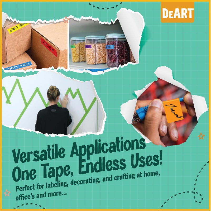 DEART 8X Colored Masking Tape, 33 Ft x 1 inch Colored Painters Tape for Arts & Crafts Labeling or Coding, Craft Supplies Color Tape Rolls, Colorful Masking Craft Tape, Lab Tape - Image 3