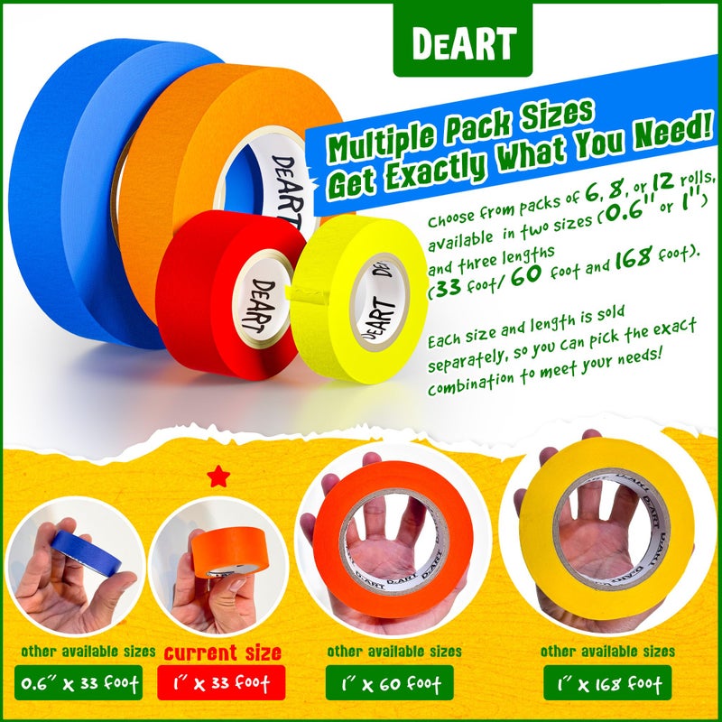 DEART 8X Colored Masking Tape, 33 Ft x 1 inch Colored Painters Tape for Arts & Crafts Labeling or Coding, Craft Supplies Color Tape Rolls, Colorful Masking Craft Tape, Lab Tape - Image 2