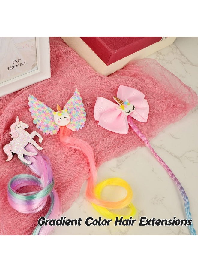 Ideal Swan 6 Set Unicorn Hair Extensions Clip Colored Curly Hair Extensions Clips Cute Unicorn Accessories Hair Extensions For Kids Ponytails Girls Rainbow Thick Wig Clip In Fake Bangs (Curly Hair)  - Image 5