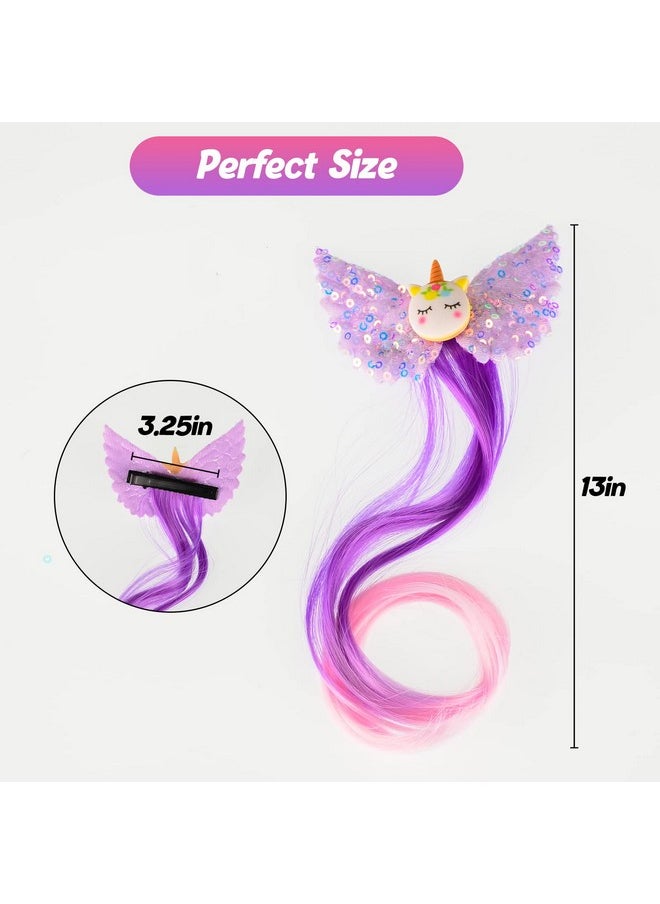 Ideal Swan 6 Set Unicorn Hair Extensions Clip Colored Curly Hair Extensions Clips Cute Unicorn Accessories Hair Extensions For Kids Ponytails Girls Rainbow Thick Wig Clip In Fake Bangs (Curly Hair)  - Image 3