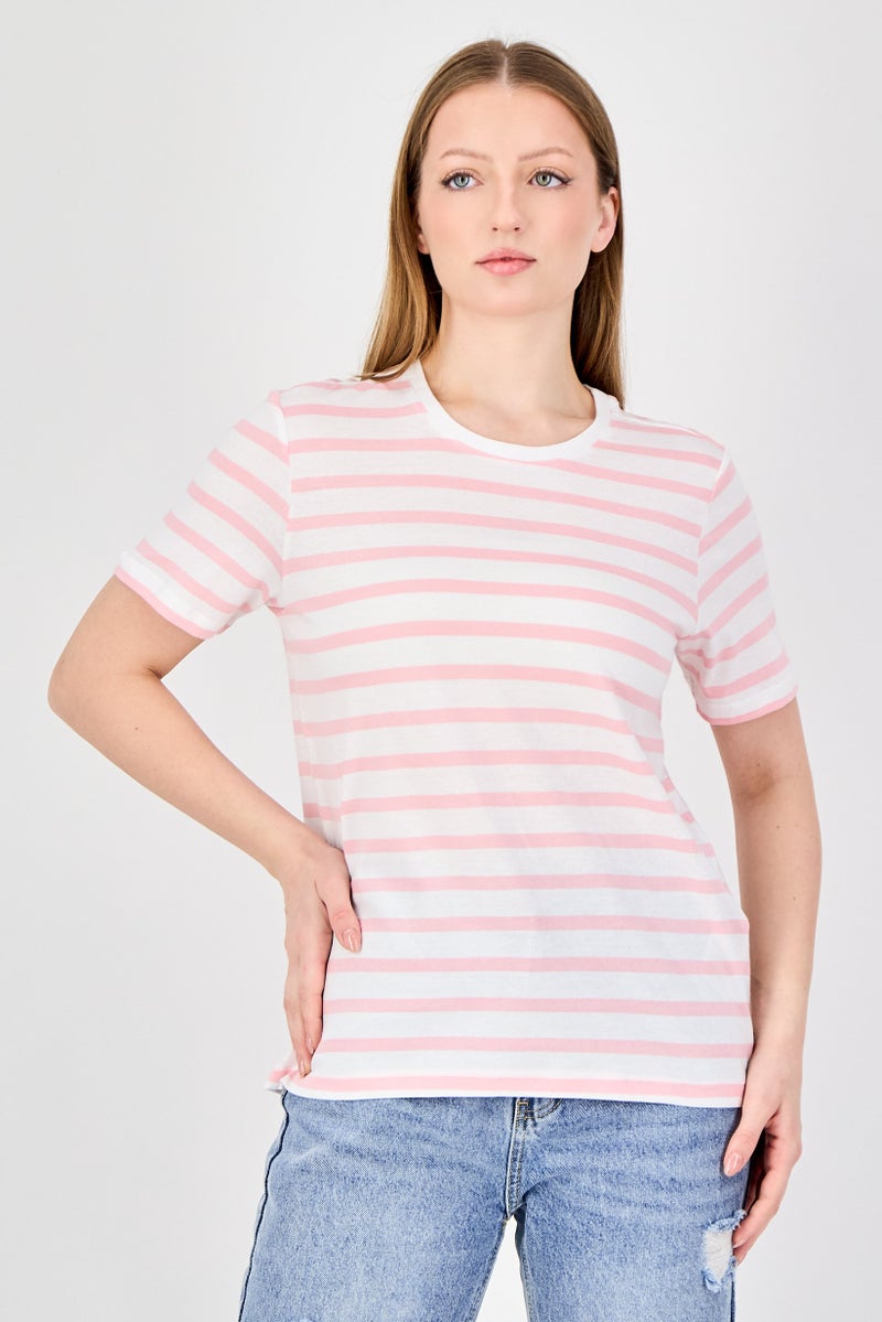 ONLY Women Crew Neck Short Sleeve Stripe T-Shirt, Multicolor - Image 1