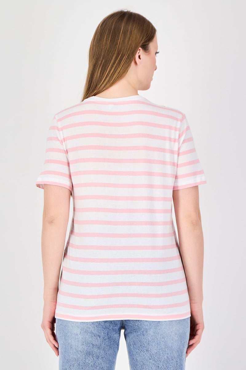 ONLY Women Crew Neck Short Sleeve Stripe T-Shirt, Multicolor - Image 2