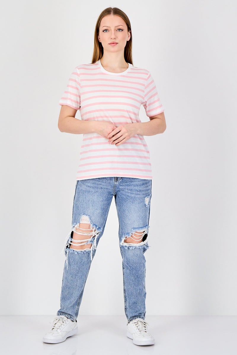ONLY Women Crew Neck Short Sleeve Stripe T-Shirt, Multicolor - Image 4