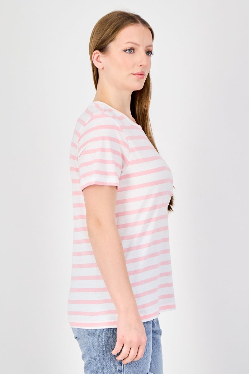 ONLY Women Crew Neck Short Sleeve Stripe T-Shirt, Multicolor - Image 3