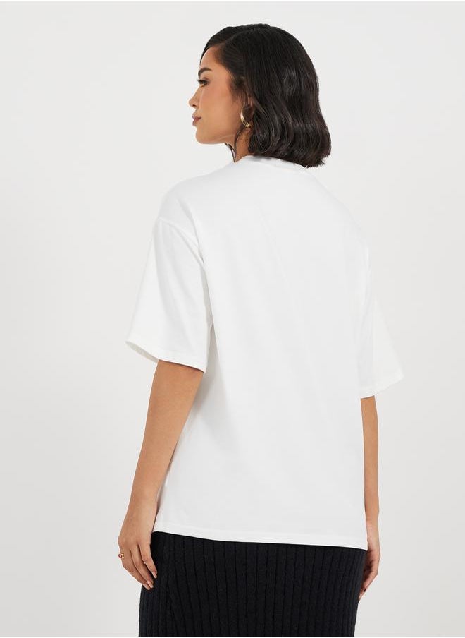 Styli - Oversized Graphic Print Round Neck Longline T-shirt - Image 1