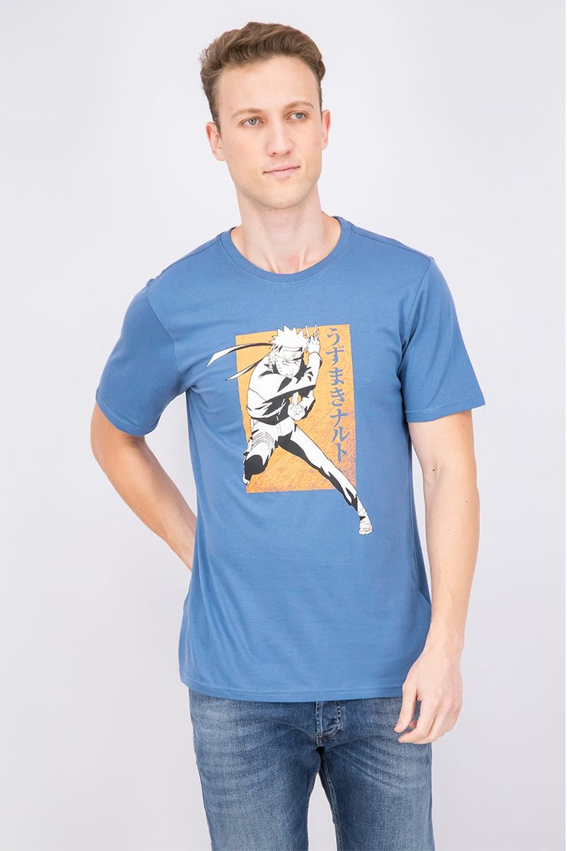 DIFUZED Men Crew Neck Short Sleeve Graphic T-shirt, Teal Blue - Image 1