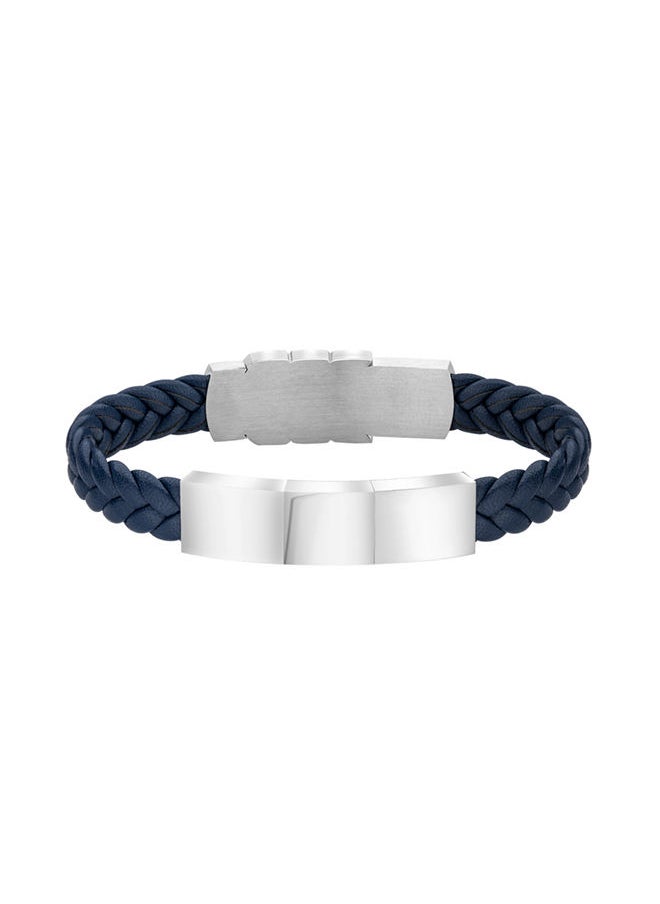 Valorious Satin Navy Leather Braided Gents Bracelet with Stainless Steel Closure
