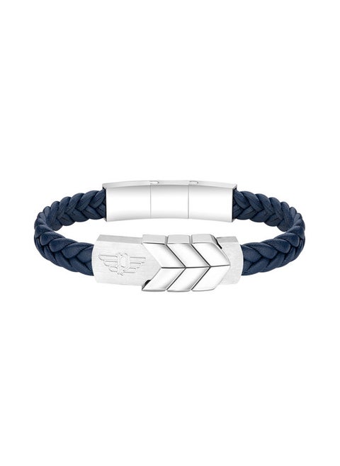 Valorious Satin Navy Leather Braided Gents Bracelet with Stainless Steel Closure