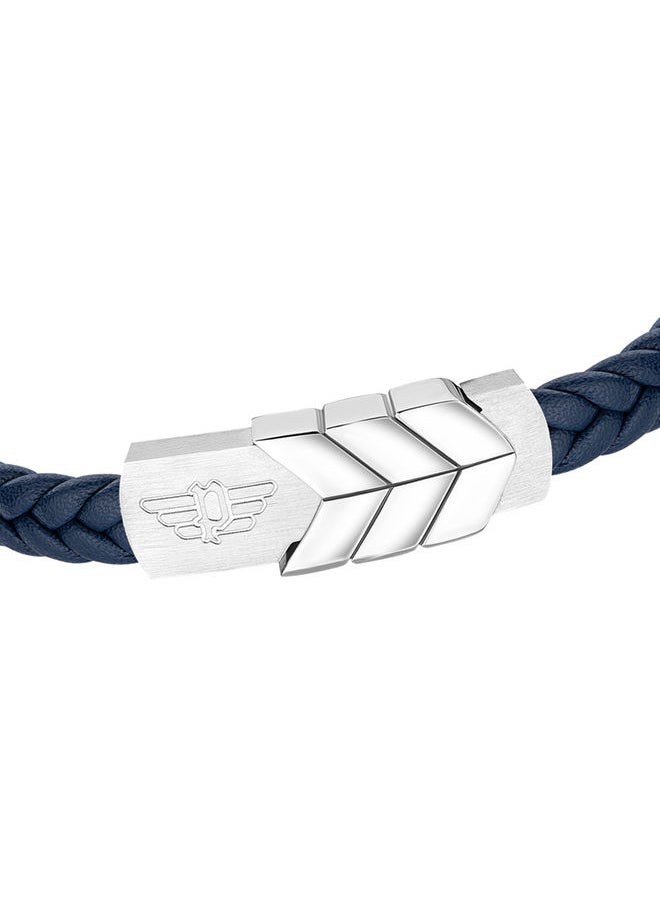Valorious Satin Navy Leather Braided Gents Bracelet with Stainless Steel Closure