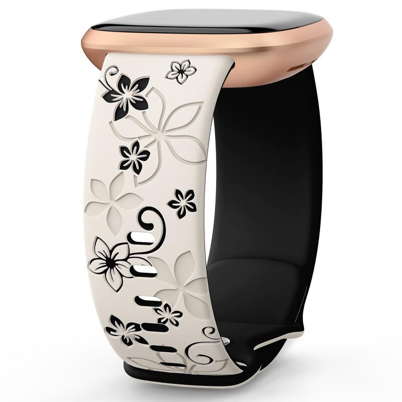 AHLAN Floral Engraved Soft Silicone Strap Compatible with Apple Watch 49/45/44/42mm, Women’s Two-Tone Sport Band for iWatch - Image 1