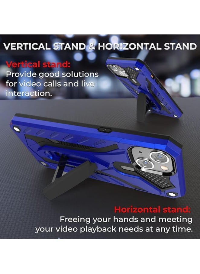 iPhone 13 Premium Armor Case Built-In Kickstand - Military-Grade Shockproof Protective Cover with Reinforced Corners (Blue)