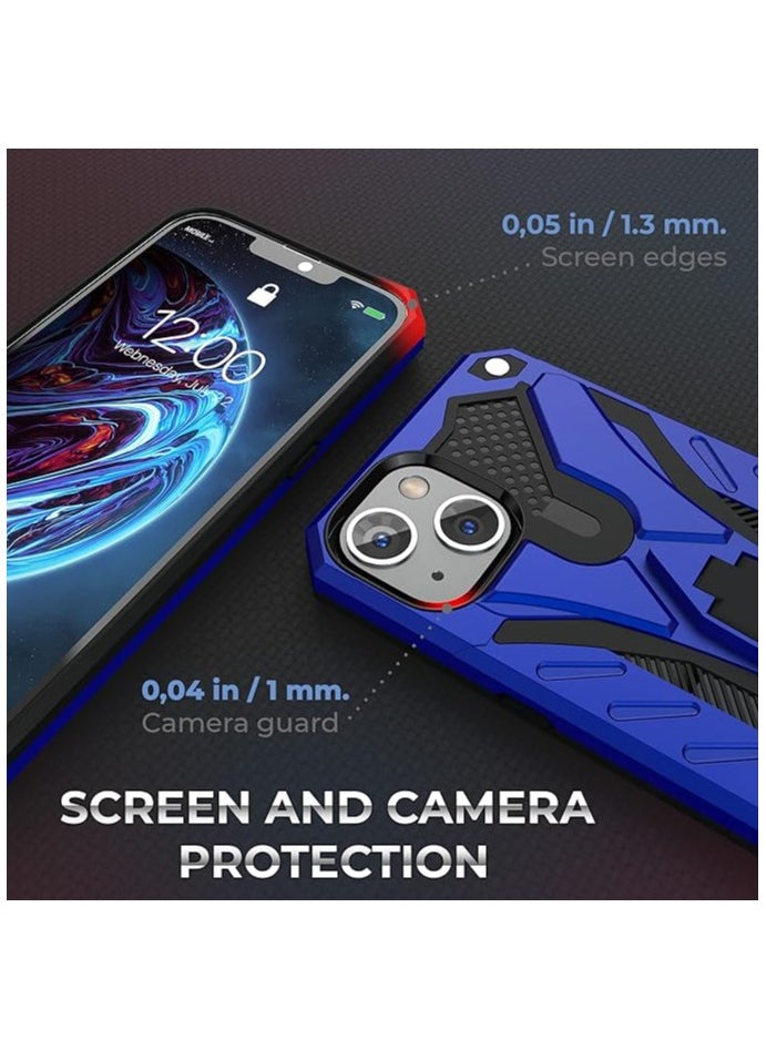 iPhone 13 Premium Armor Case Built-In Kickstand - Military-Grade Shockproof Protective Cover with Reinforced Corners (Blue)