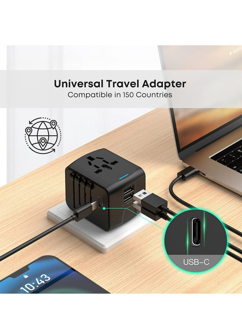أوزيغالور - محول سفر عالمي مع 2 USB، و1 USB-C، ومقبس طاقة، متوافق مع جميع أنحاء العالم (أسود، 66 × 53 × 52 مم) - Image 1