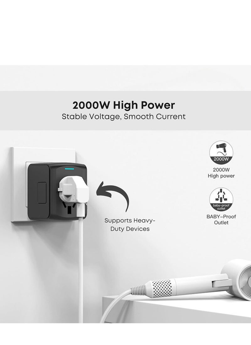 أوزيغالور - محول سفر عالمي مع 2 USB، و1 USB-C، ومقبس طاقة، متوافق مع جميع أنحاء العالم (أسود، 66 × 53 × 52 مم) - Image 1