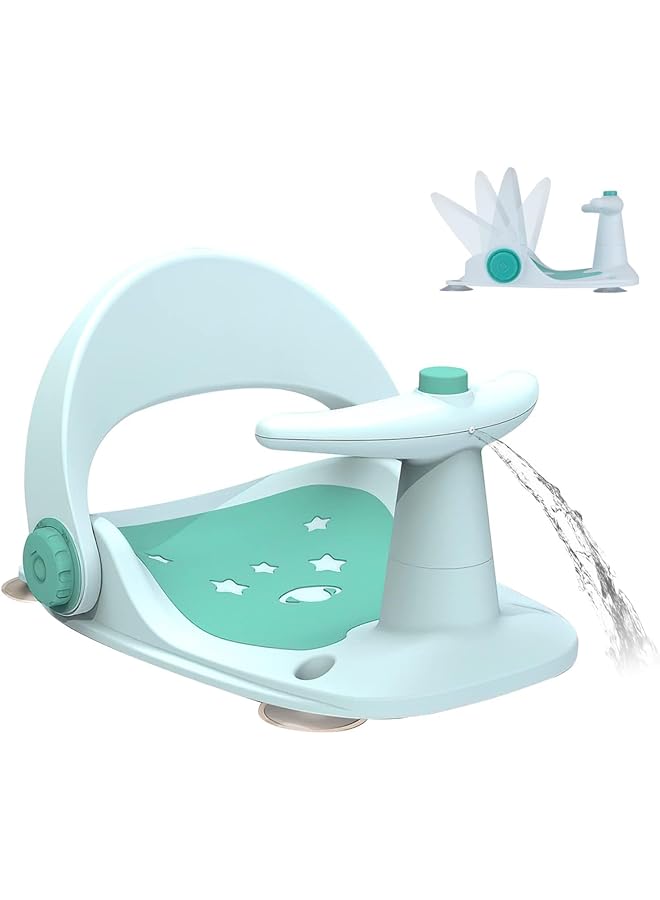Tazweeq Bath Seat Fixed Chair With Suction Cup Design Ergonomic Non Slip Secure Infant Bather For 6 18 Months (Green Star) - Image 1