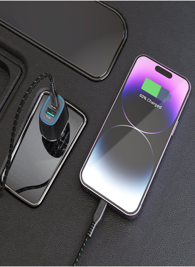 FMAX - USB C Car Charger, Apple MFI 69W Fast USB Car Charger Plug with PD&QC 3.0 Dual Port Compatible with iPhone 15/14 /13 /12 /11/10,Pixel 7,Galaxy S23 Ultra,Galaxy Z flip 4/Z fold 4,iPad - Image 1