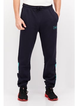 Men Regular Fit Drawstring Brand Logo Jogger Pants, Navy
