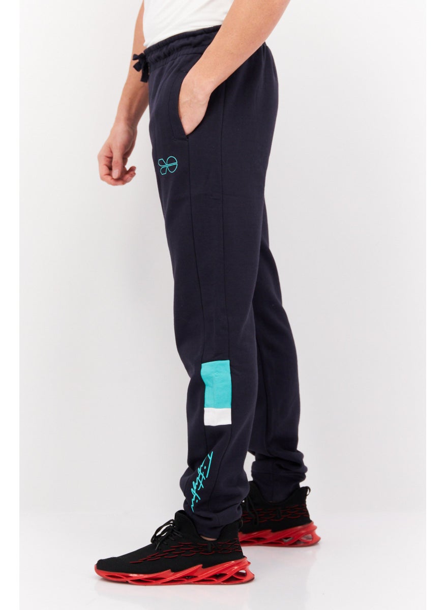 CROSSHATCH - Men Regular Fit Drawstring Brand Logo Jogger Pants, Navy - Image 1