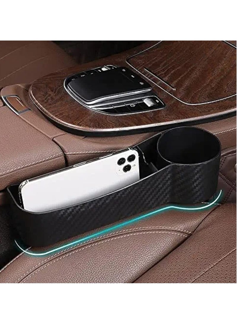 KASTWAVE Car Seat Gap Organizer, Carbon Fiber Side Insert Multifunction Center Console Pocket Gap Filler Storage Space Extra Beverages, Sunglasses, Cup Holder Interior - Image 2