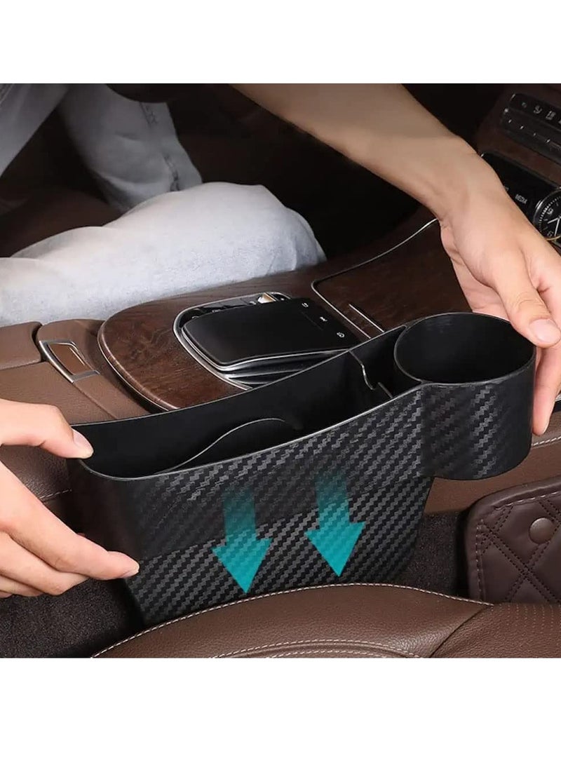 KASTWAVE Car Seat Gap Organizer, Carbon Fiber Side Insert Multifunction Center Console Pocket Gap Filler Storage Space Extra Beverages, Sunglasses, Cup Holder Interior - Image 1