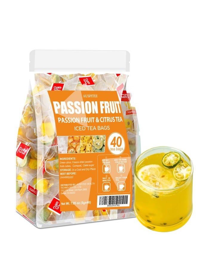 AUSPITEE Passion Fruit & Citrus Tea Bags - 7.05 oz & 40 Tea Bags, Natural, Freeze - Perfect for a Refreshing Drink, Decaffeinated - Image 1