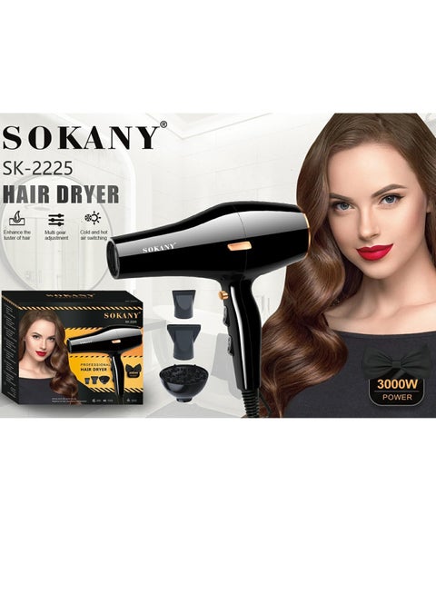 SK-2225 Professional hair dryer with 3 extras - 3000 W