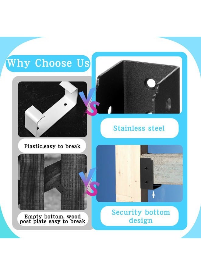 Tobeelec 4 Pcs 2" x 4" Stainless Steel Deck Railing Brackets Connectors, Black Railing Wood Post, 2x4 Brackets for Stair Fence Railings Handrail - Image 4