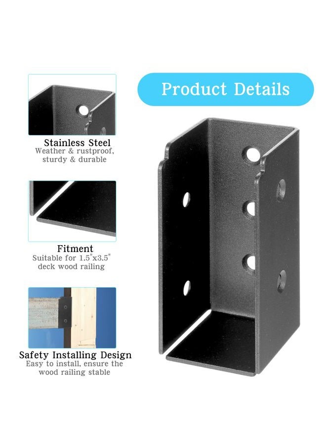 Tobeelec 4 Pcs 2" x 4" Stainless Steel Deck Railing Brackets Connectors, Black Railing Wood Post, 2x4 Brackets for Stair Fence Railings Handrail - Image 3