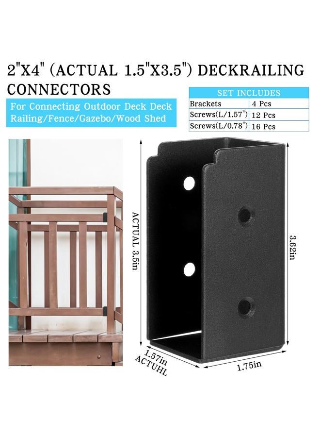 Tobeelec 4 Pcs 2" x 4" Stainless Steel Deck Railing Brackets Connectors, Black Railing Wood Post, 2x4 Brackets for Stair Fence Railings Handrail - Image 2