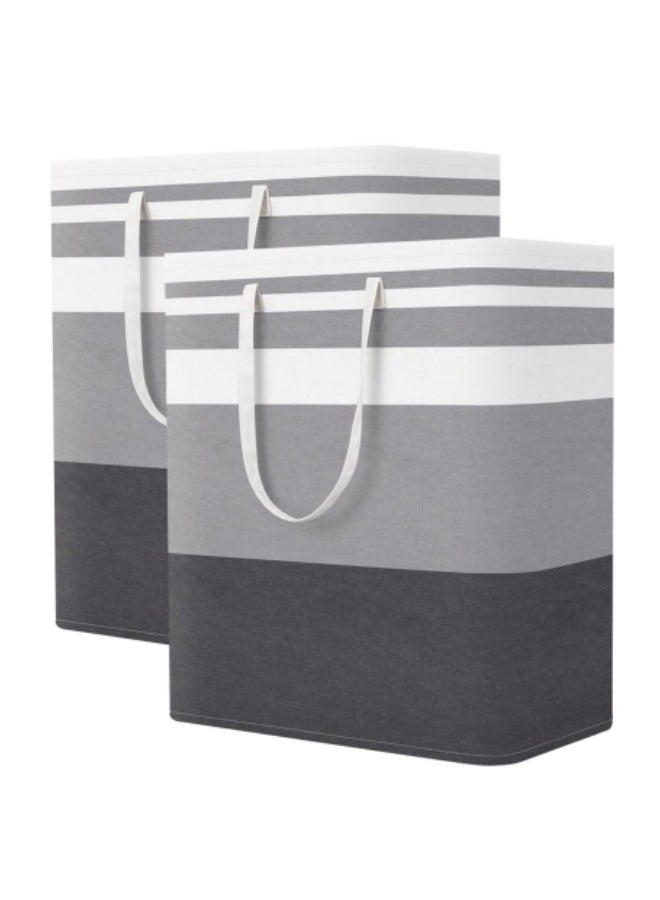 GGEROU Large Box Fabric Laundry Basket, 2 Pack Collapsible Laundry Bag with Extended Handles, Waterproof Laundry Hamper, Freestanding Laundry Hamper, Grey 100L - Image 1